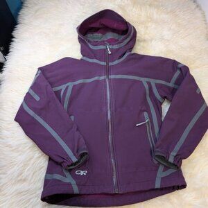 Outdoor Research Womens Mithril Purple Hooded Full Zip Jacket Sz S Fleece Lined